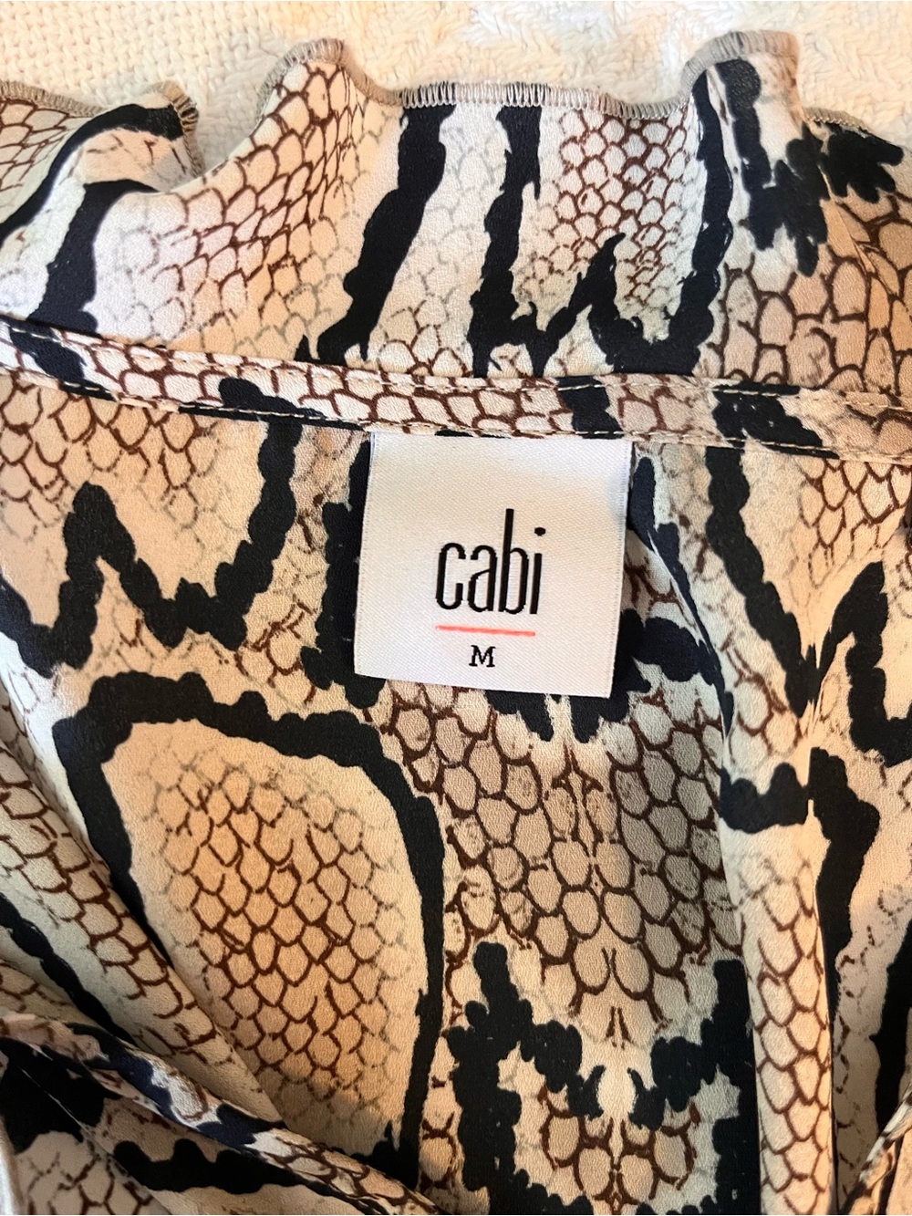 CAbi Snake Print Long Sleeve Blouse with Ruffle Collar in Black and Cream - Picture 5 of 10